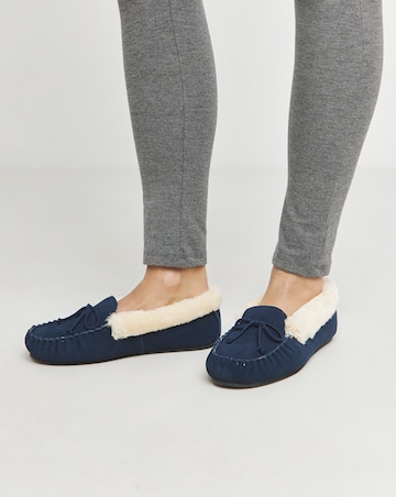 Fiora Suede Moccasin Slippers - Wide Fit (E)