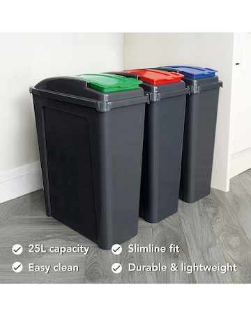 Wham Set of 3 Recylce It 25L Slimline Bins