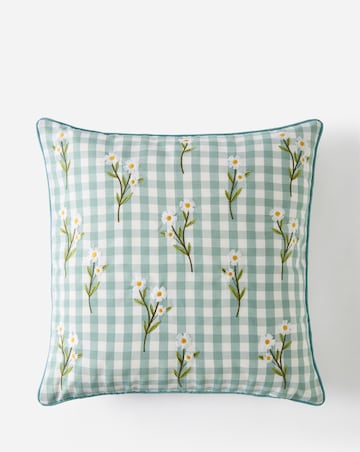 Julipa Daisy Floral Embroidered Check Cushion