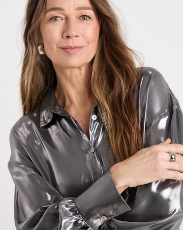 Womens Metallic Long Sleeve Shirt - Silver