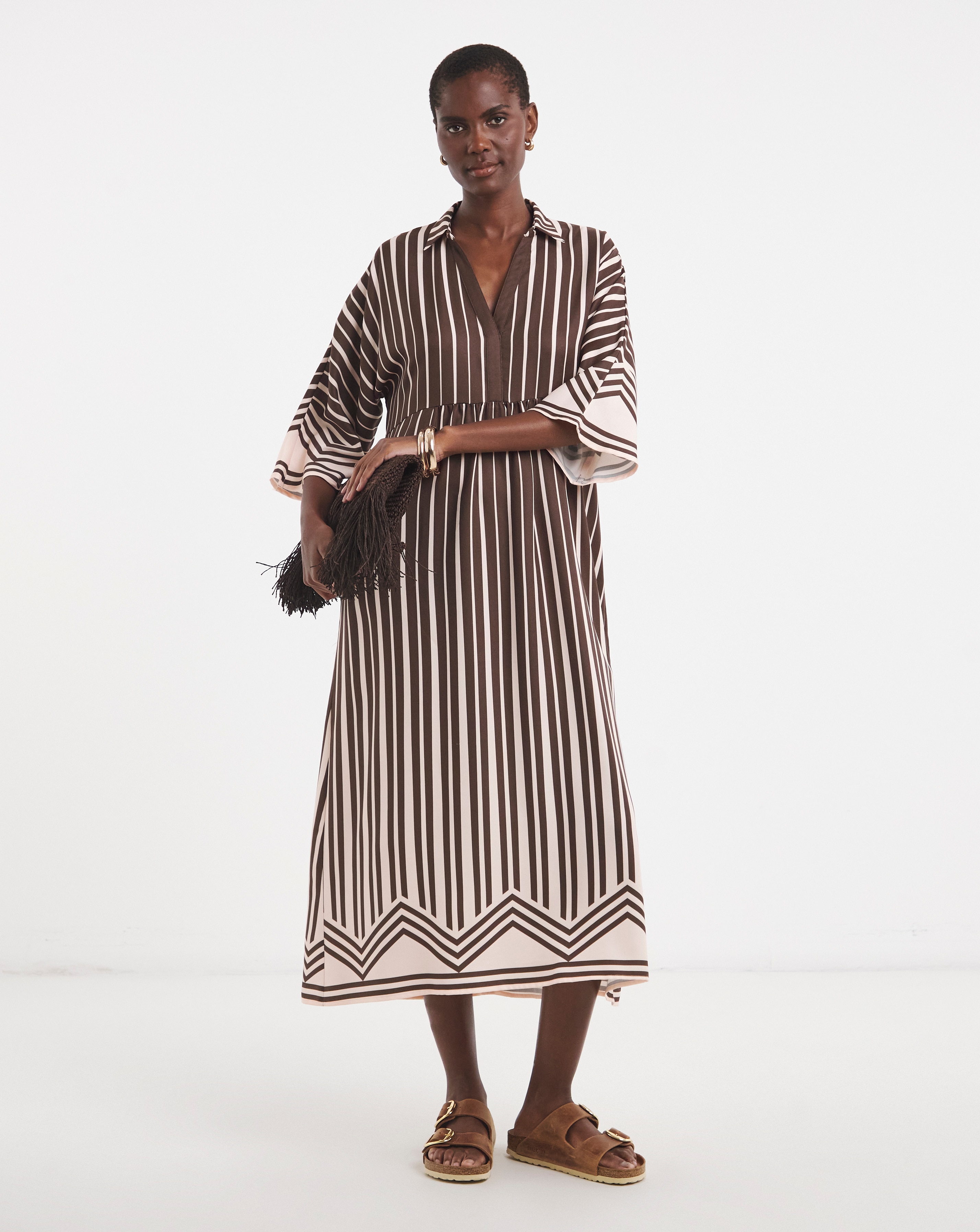 Border Print Placket Detail Smock Dress | JD Williams