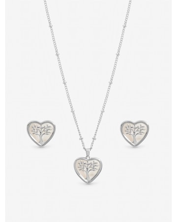 Inicio Sterling Silver Plated Mother of Pearl Tree Of Love Heart Set - Gift Box