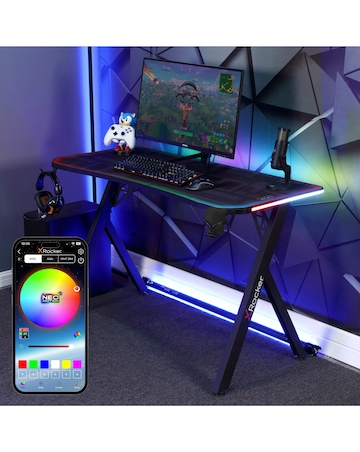 X Rocker Lumio Compact Gaming Desk with LED Lighting - Carbon Black