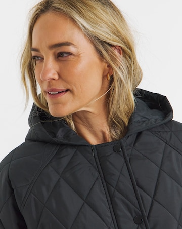 Black Hooded Quilt Coat