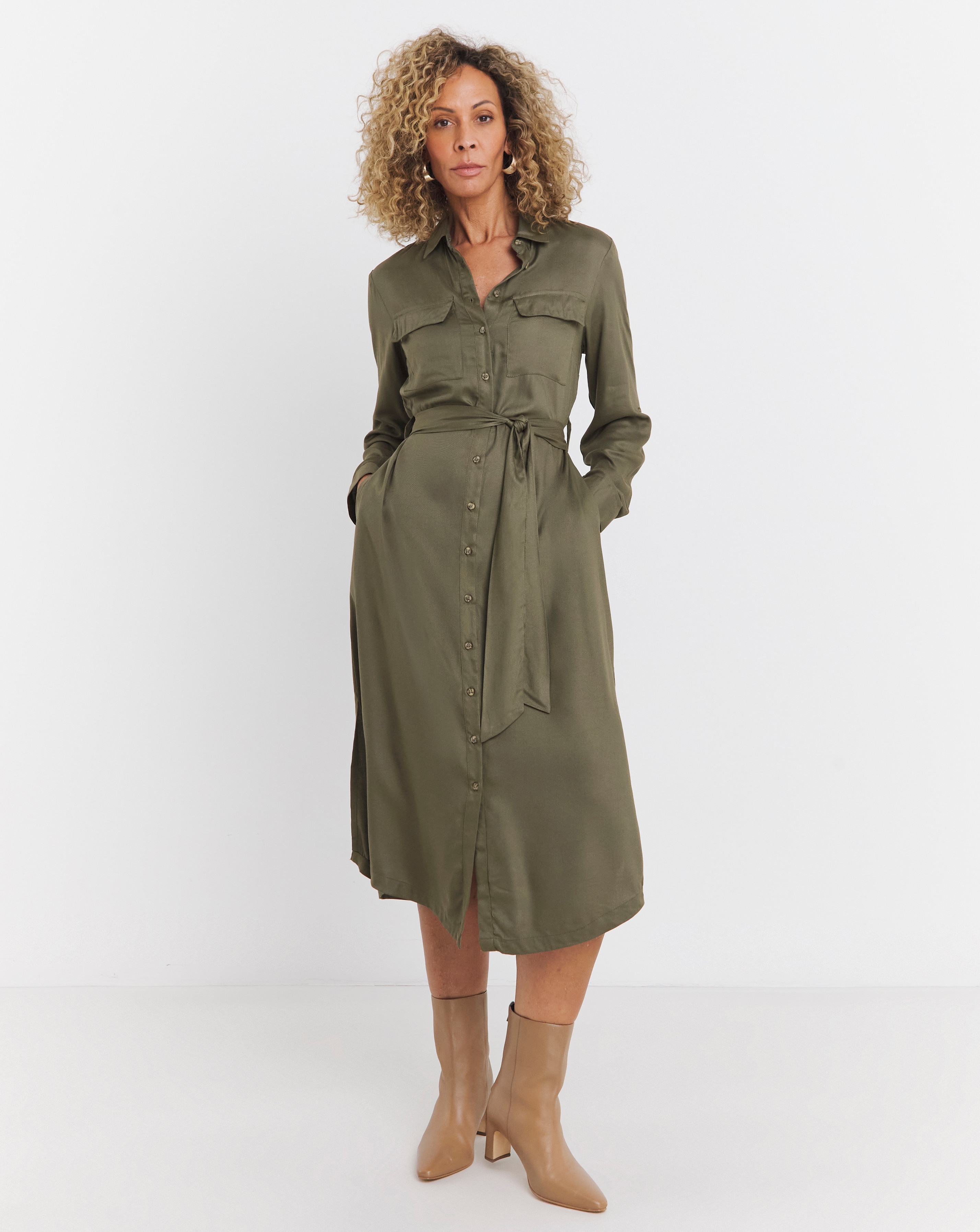 Viscose Twill Utility Shirt Dress With Drawstring Waist | JD Williams