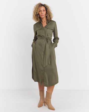 Viscose Twill Utility Shirt Dress With Drawstring Waist