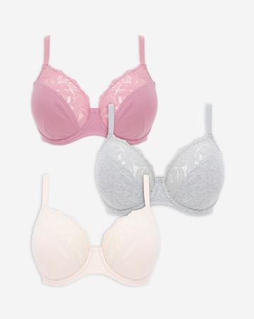 Pretty Secrets (3 Pack) Harper Lace Ribbed Full Cup Wired Bras (B-G)