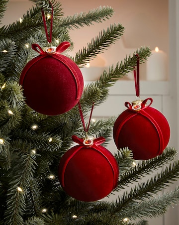 Gislea Graham Red Flocked Glass Baubles - Set of 3