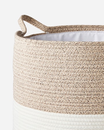 Two Tone Beige Cotton Rope Laundry Hamper