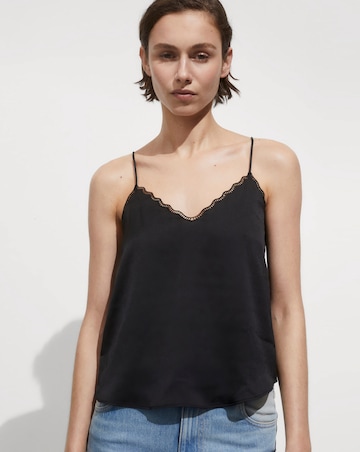 Mango Rachy Lace Trim Satin Top