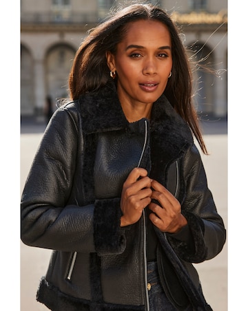 Sosandar Faux Shearling Aviator Jacket