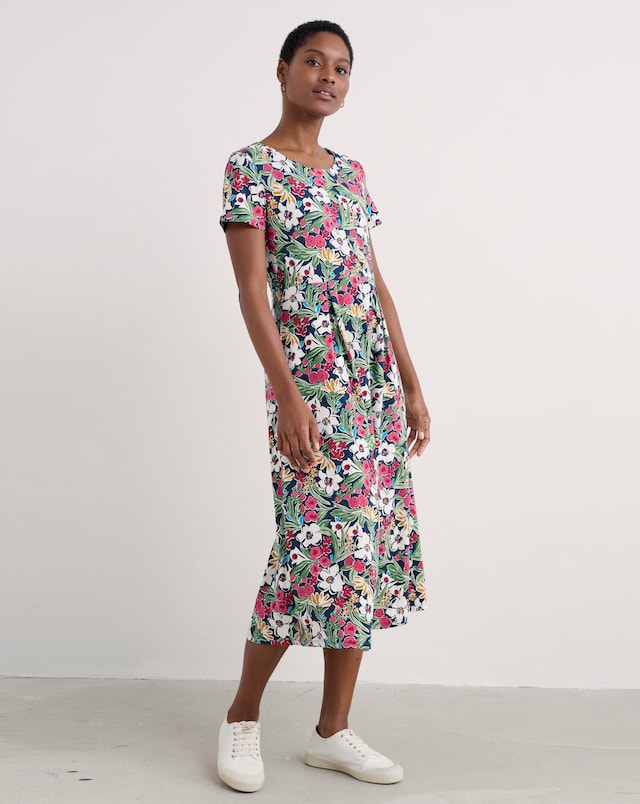 Seasalt Short Sleeve Veronica Dress Garden Flowers Night