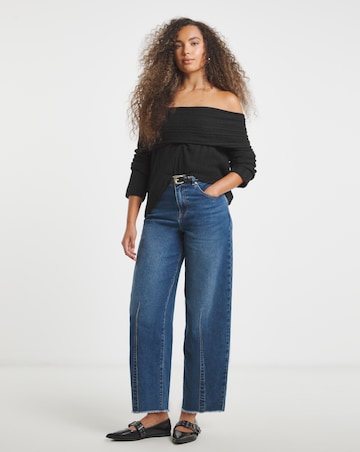 Simply Be Snug Black Chunky Bardot Ribbed Jumper