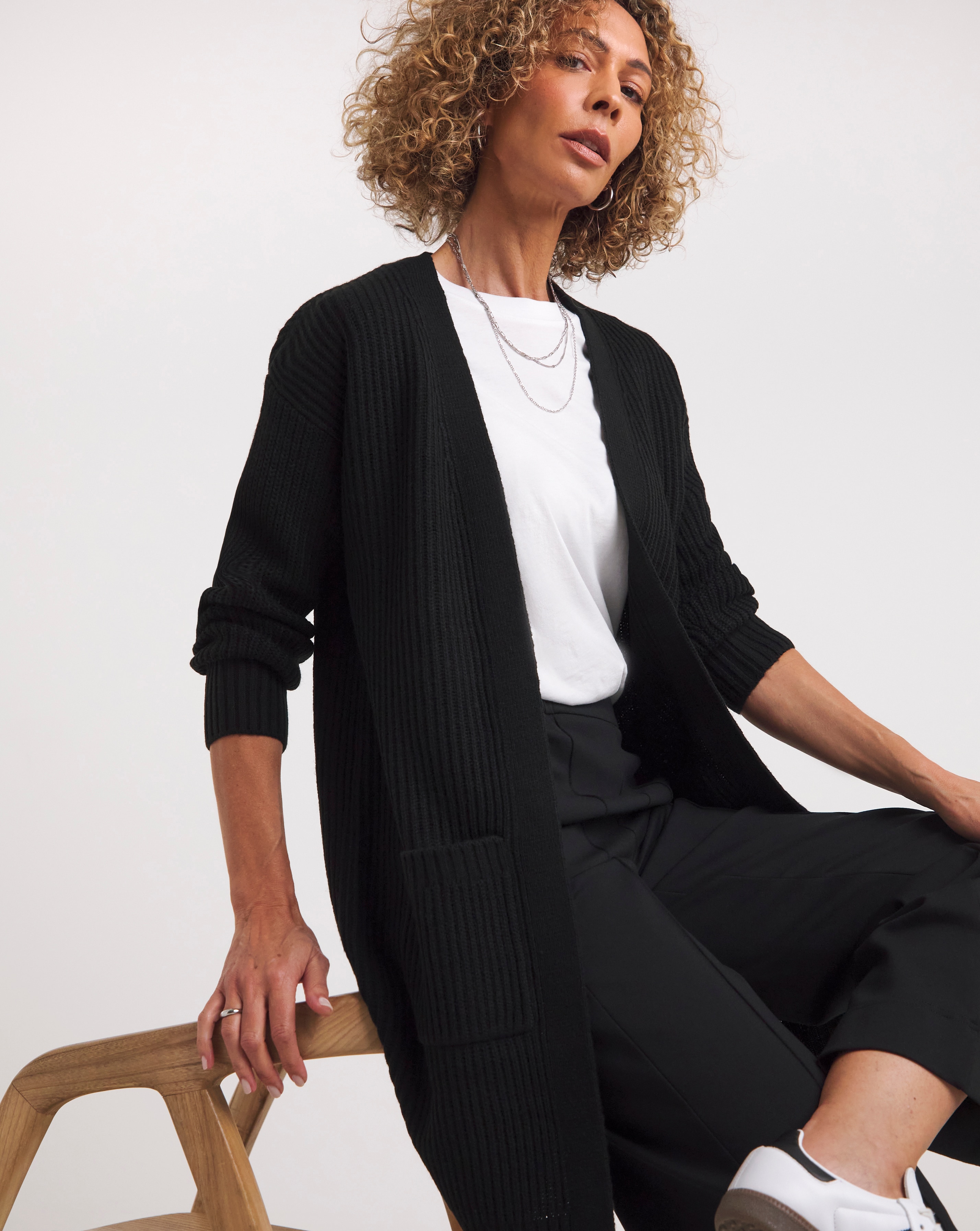 Black Fisherman Rib Cardigan | JD Williams