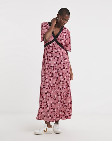 Textured Crinkle Lace Trim Maxi Dress