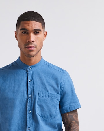 Cobalt Grandad Collar Linen Shirt