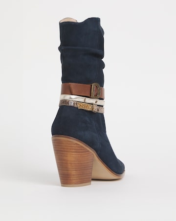 Joe Browns Navy Triple Strap Ruched Suede Cowboy Boot -Wide Fit (E)