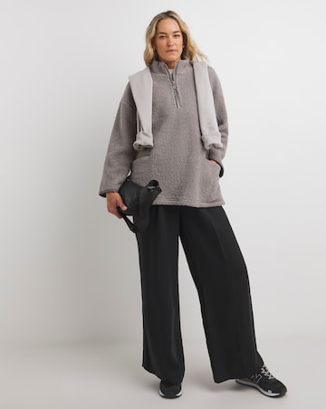 Soft Grey Borg Longline Quarter Zip Jacket