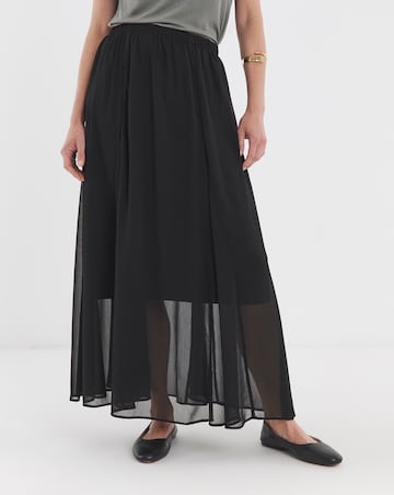 Black Godet Sheer Hem Maxi Skirt