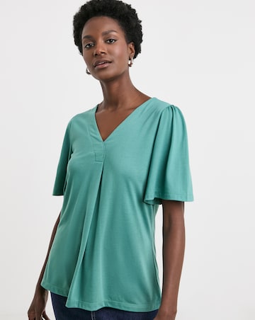 Teal V Neck Angel Sleeve Top