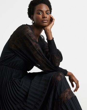 Joanna Hope Pleated Dress With Lace Detail