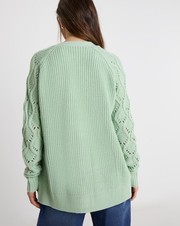 Green Edge To Edge Stitch Sleeve Cardigan