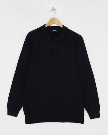 Black Cotton Long Sleeve Polo