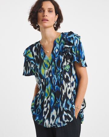 Textured Crinkle Frill Detail Angel Sleeve Top