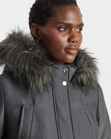Charcoal Faux Fur Lined Parka Coat