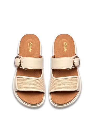 Clarks Cream Leather Arwell Step Sandals - Wide Fit (E)
