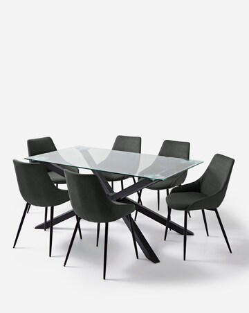 Bodie Black 6 Seater Dining Table with 6 Etta Fabric Chairs