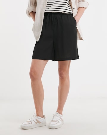 Black Linen Mix Knee Length Shorts
