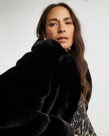 Black Plush Faux Fur Coat