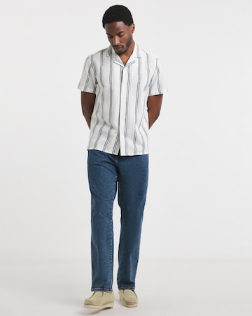 Revere Collar Linen Blend Stripe Shirt