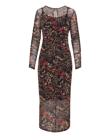 Midi Mesh Dress with Long Sleeves