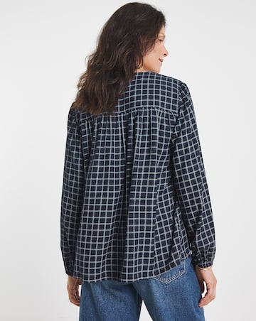 Twill Button Through Grid Check Blouse