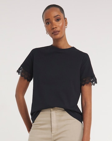 Black Lace Trim Short Sleeve T-Shirt