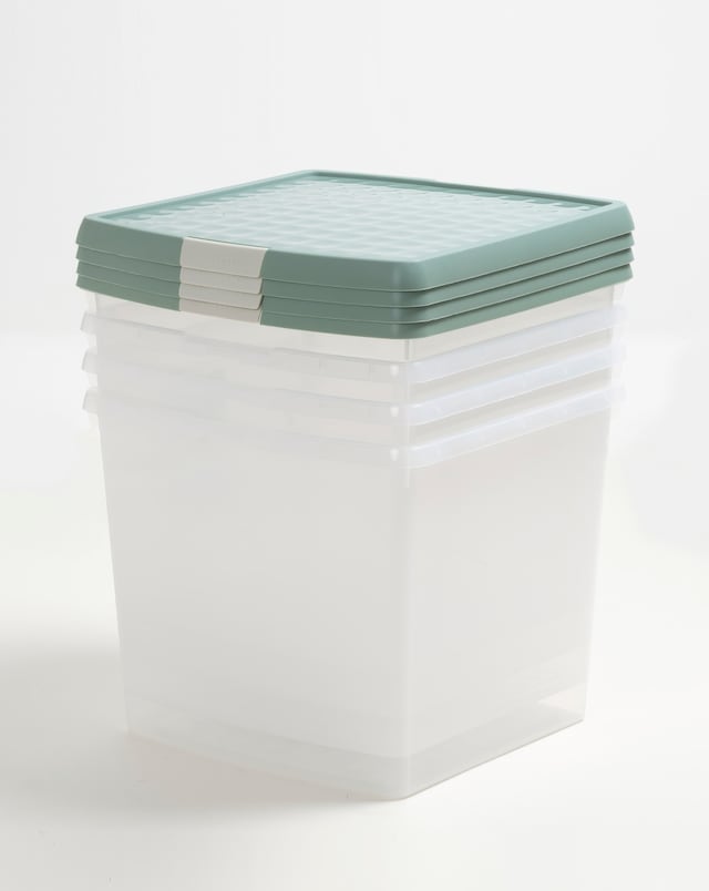 Wham Clip 4 Piece 37L Square Box & Lid Green Milieu