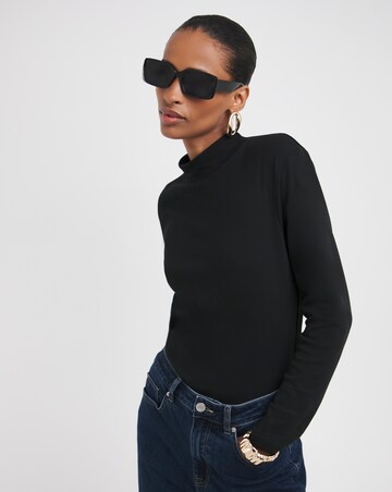 Pure Cotton Black Turtle Neck Long Sleeve Top