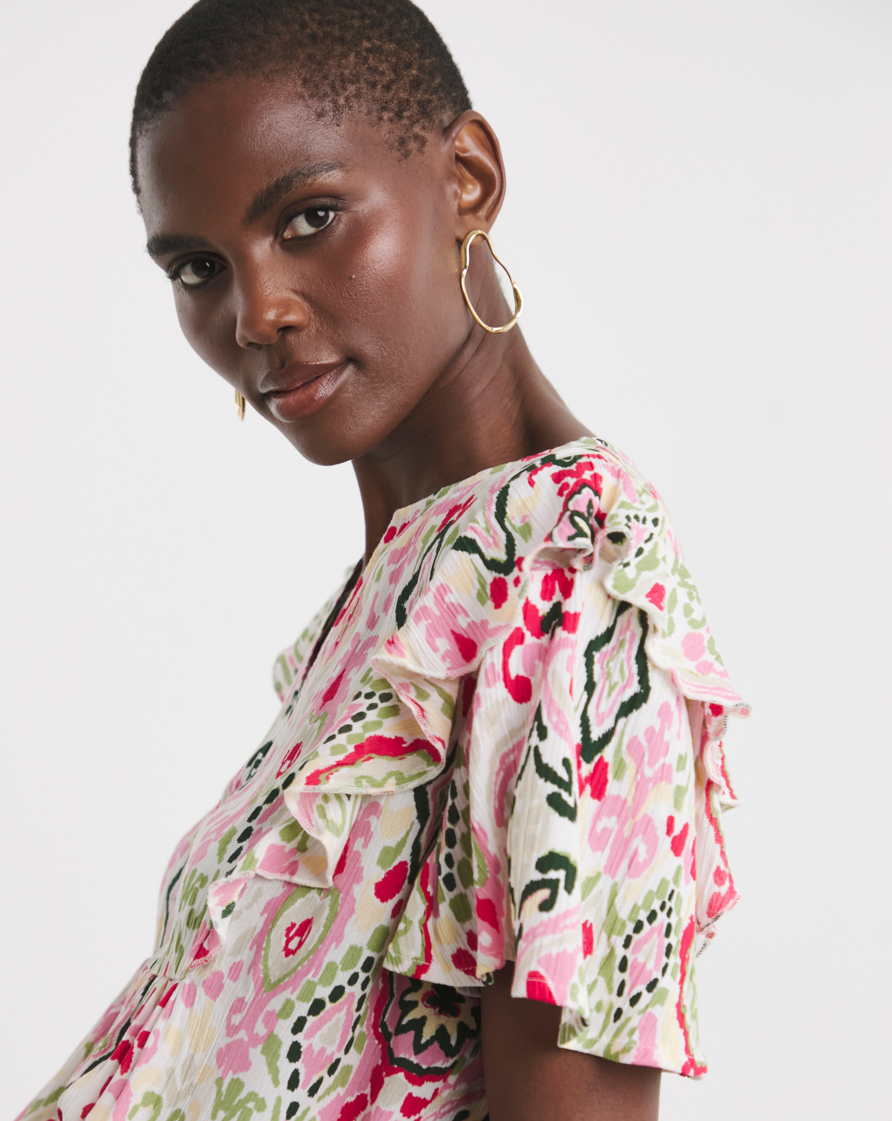 Textured Crinkle Frill Detail Angel Sleeve Top | JD Williams
