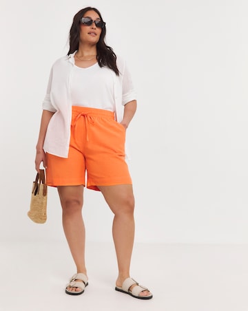 Orange Linen Mix Knee Length Shorts