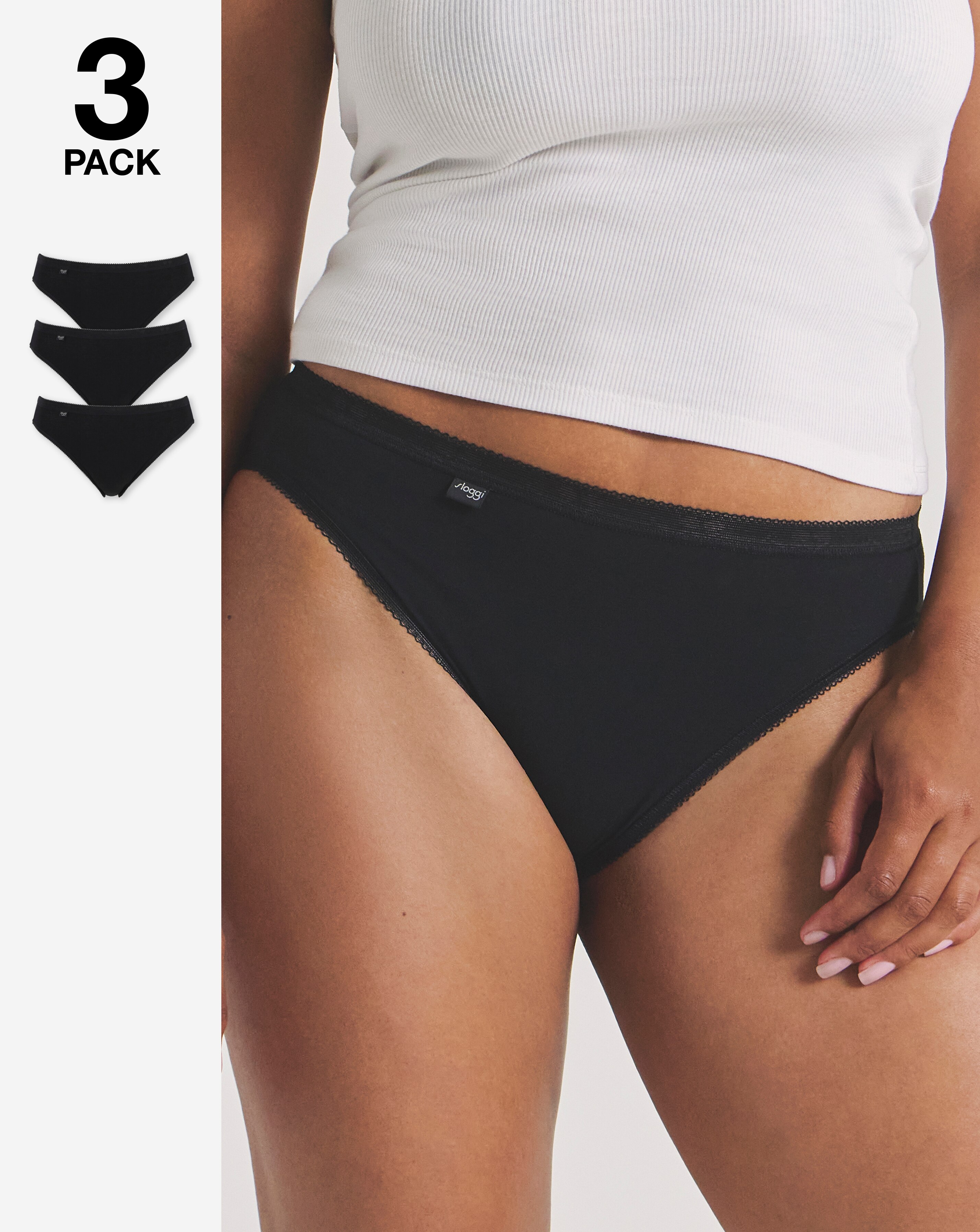 Sloggi (3 Pack) Tai Hi Leg Cotton Knickers Black