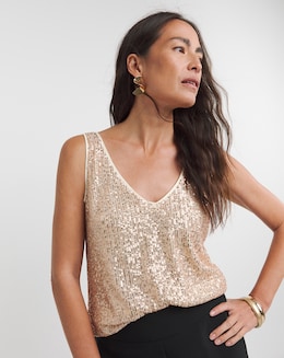MANER Women's Sequin Sparkle Tank Top – Glitter Party Cami In Silver, Rose Gold, Or Coffee | Strappy, Adjustable & Perfect For Nights Out