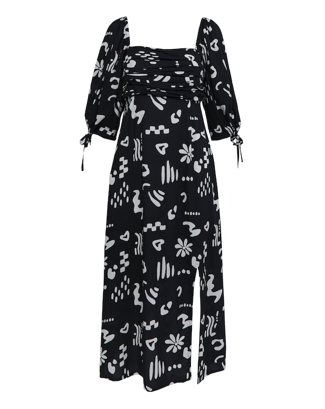 Conversational Print Soft Volume Dress