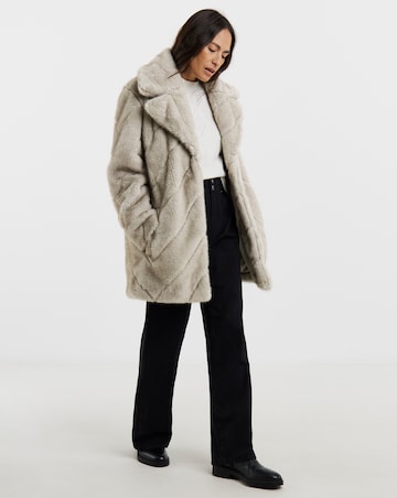 Charcoal Chevron Faux Fur Coat