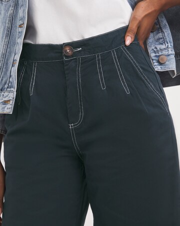 Navy Wide Leg Crop Carpenter Trousers With Contrast Stitch