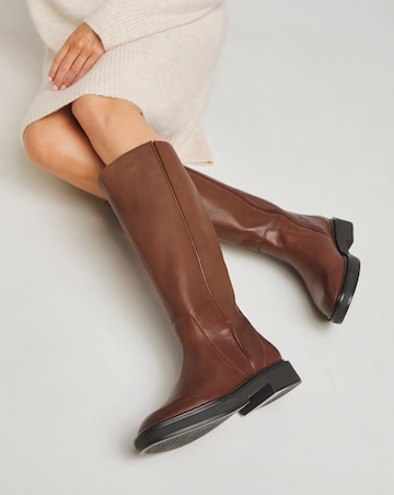 Andy Leather Stretch Seam Knee High Flat Boots - Wide Fit (E) & Curvy Calf