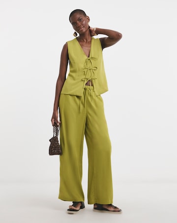 Green Tie Front Linen Mix Waistcoat