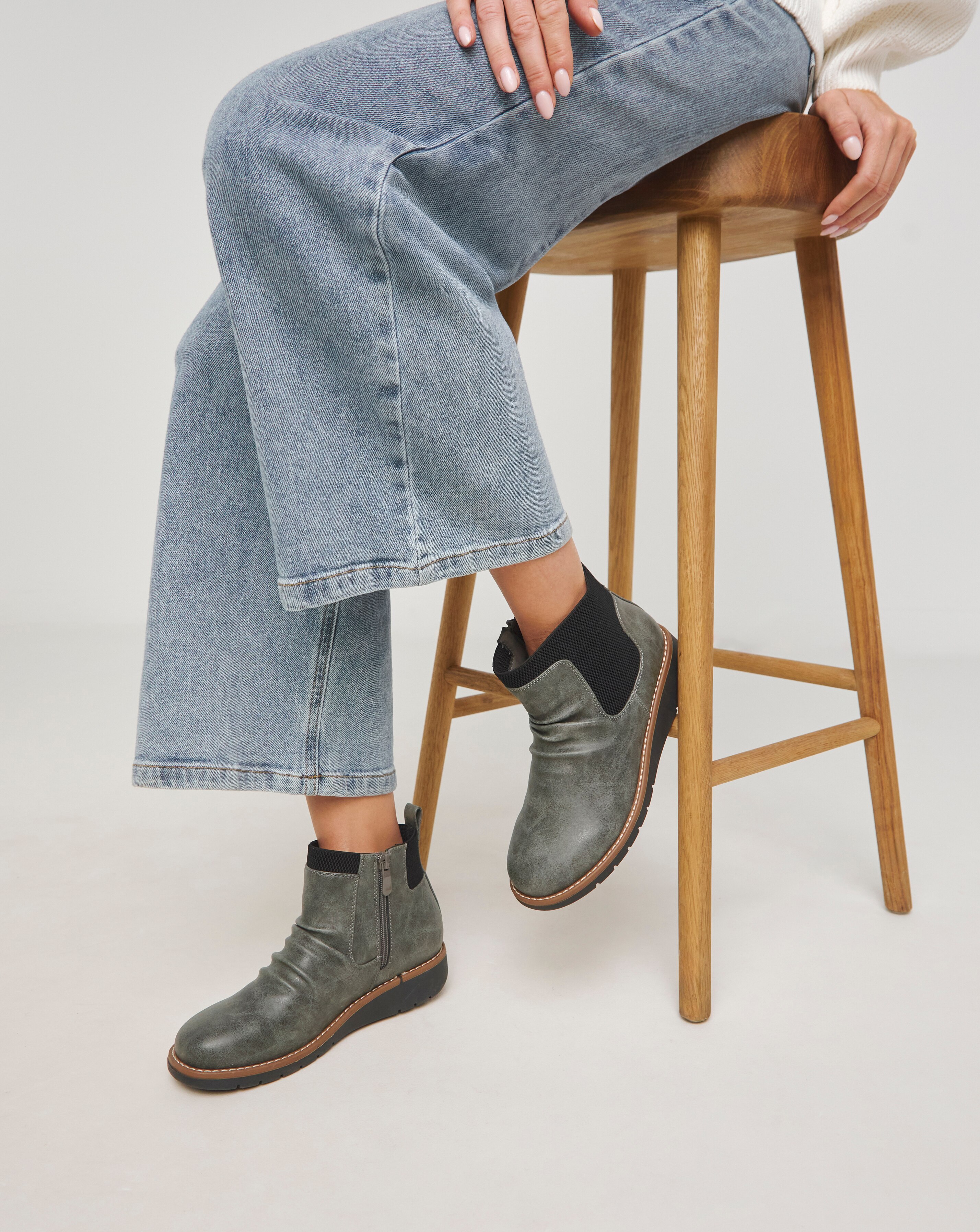 Heavenly Soles Blanche Low Wedge Ruched Ankle Boot - Extra Wide Fit (EEE)