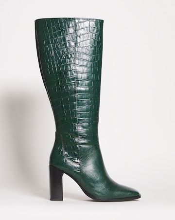 Mao Leather Square Toe Heeled Knee Boots Ex Wide Fit Standard Calf